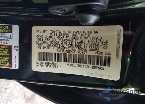 2013 Toyota Corolla Le from USA, damaged, VIN 5YFBU4EEXDP108257